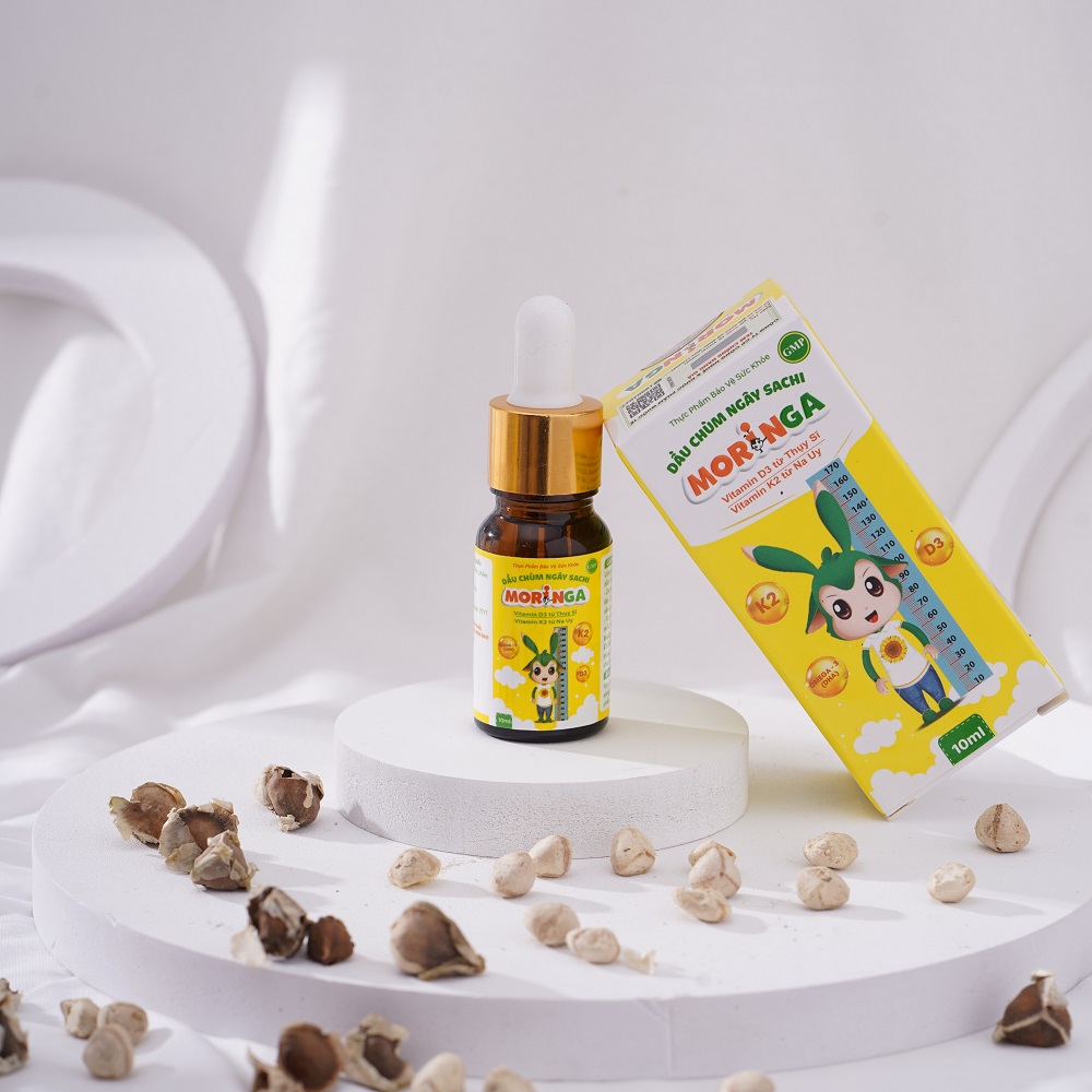 Dầu chùm ngây Sachi Moringa 10ml - Bổ sung Vitamin D3 và K2 tăng hấp thu Canxi, phát triển chiều cao, chống còi xương, suy dinh dưỡng