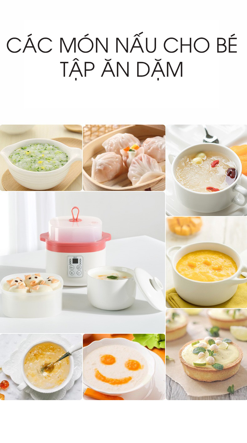 Nồi điện nấu cháo chậm đa năng bằng sứ ceramic BABYCARE (MỸ) tự động, dành cho bé ăn dặm (hấp, nấu, chưng, hầm, hâm nóng) 0,8L- hàng chính hãng (xanh)