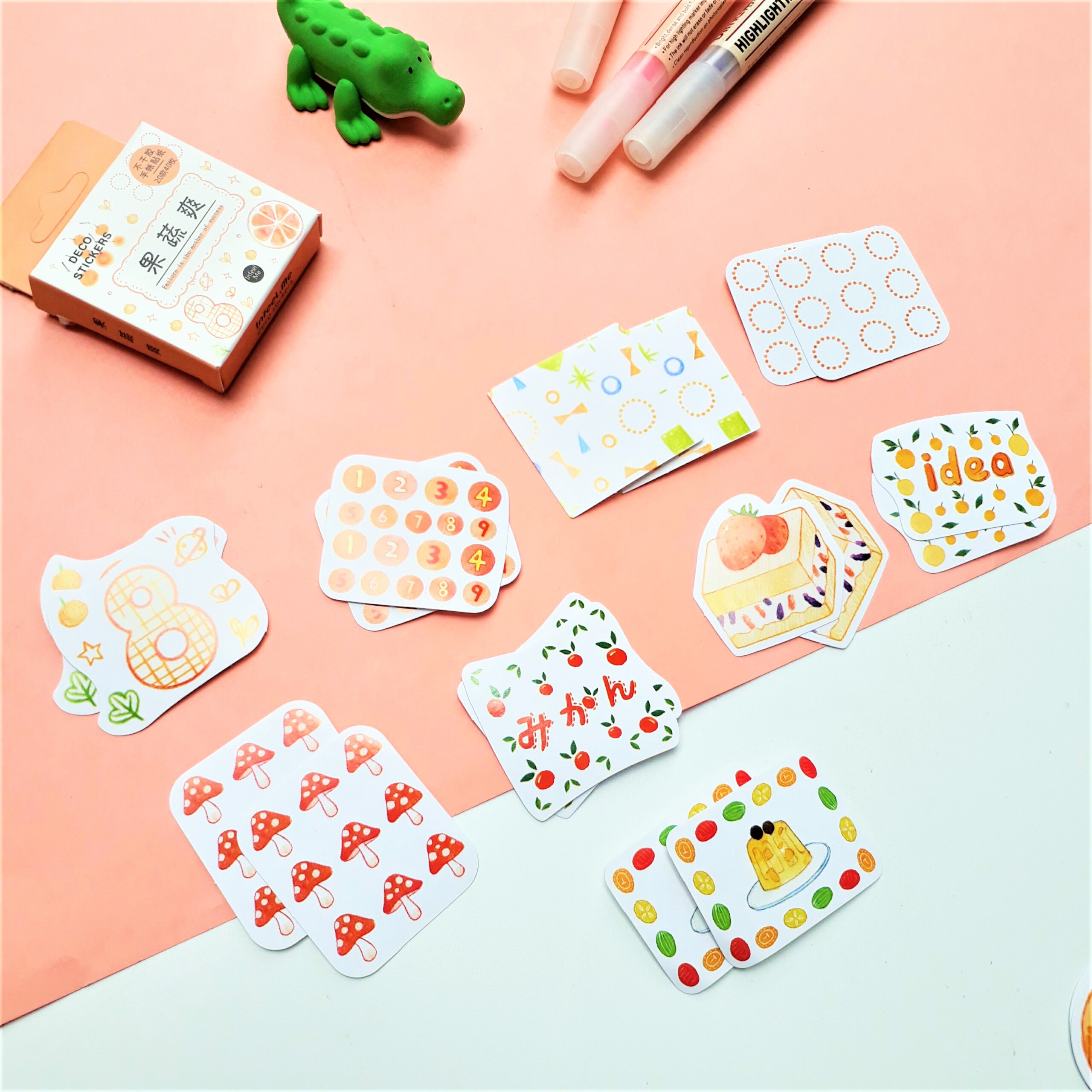 Hộp 40 Miếng Dán Sticker Trang Trí Chủ Đề Màu Cam