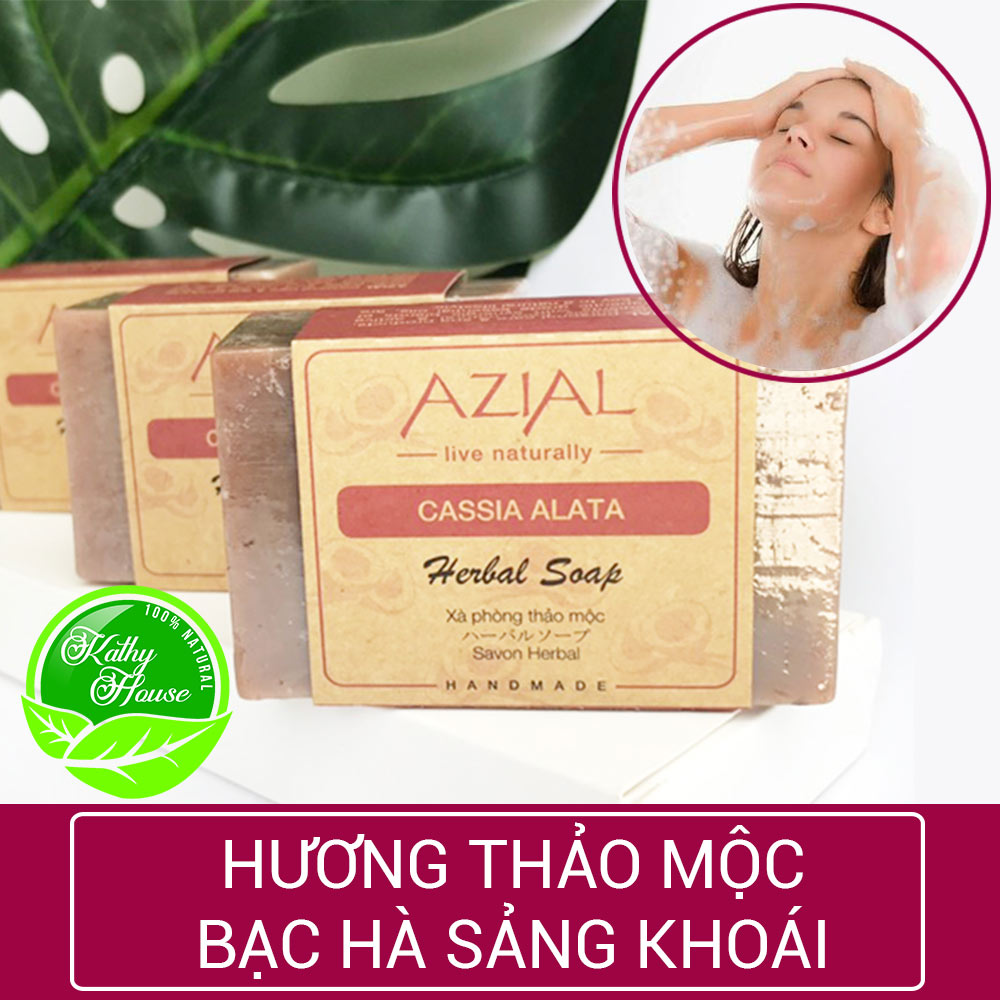 Xà Phòng Tắm Thảo Mộc 100% Thiên Nhiên AZIAL Cassia Alata Herbal Soap 100g, xà bông cục hương thơm Bạc Hà sảng khoái, phù hợp mọi loại da