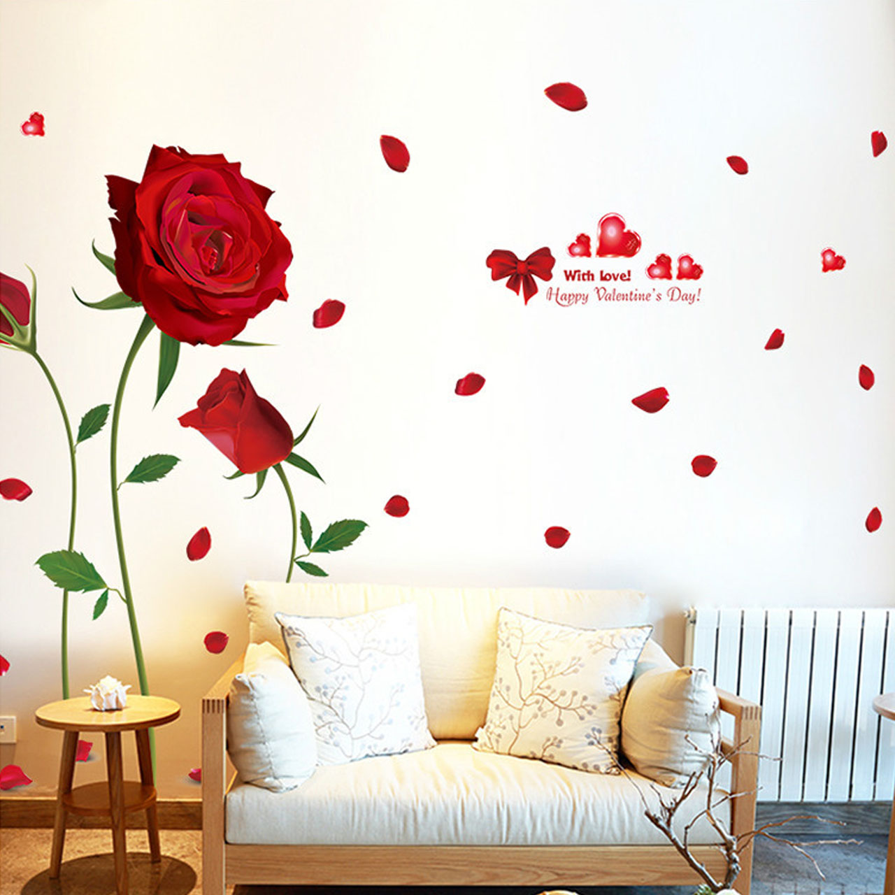 Decal dán tường trang trí phòng khách, phòng cưới-Hoa hồng đỏ 3 bông-mã sp XL8178