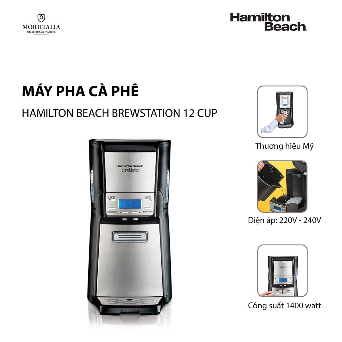 Máy Pha Cà Phê Hamilton Beach BrewStation 12 Cup - 48465-SAU - Hàng Chính Hãng