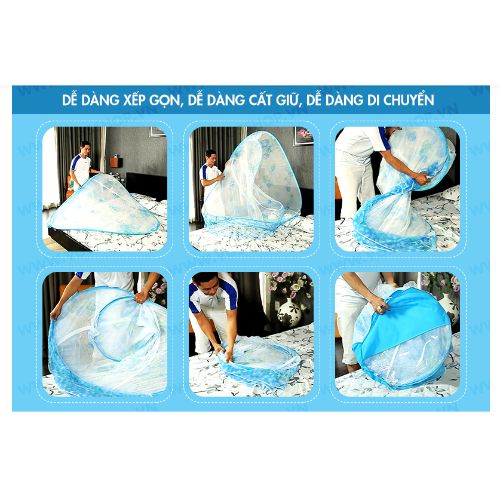 Mùng Chụp Tự Bung Cao Cấp Siêu Dày  - 1M6 X 2M - Màu Xanh Da Trời 