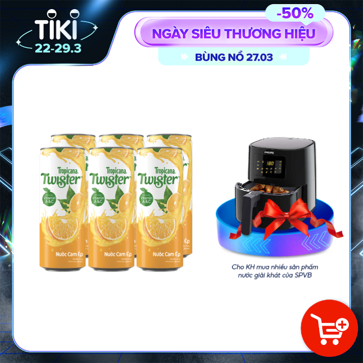 Lốc 6 Lon Nước Trái Cây Twister Cam (320ml/Lon)