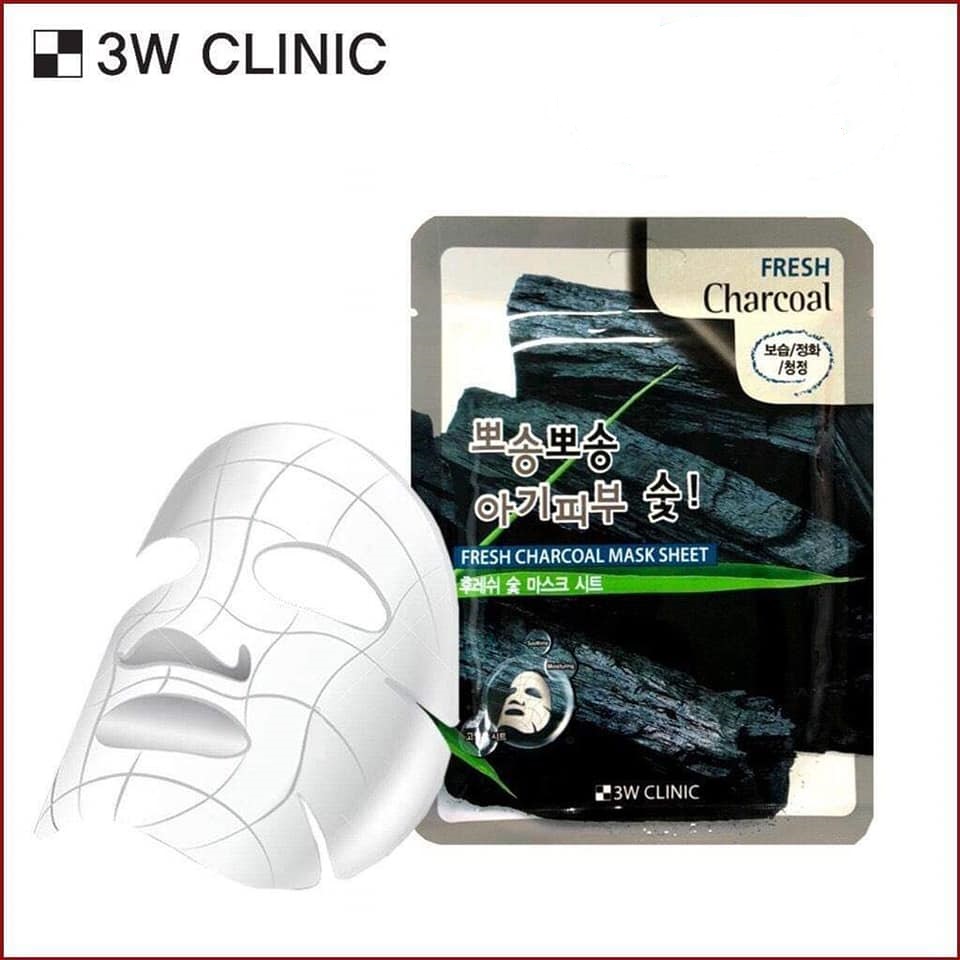 Combo 10 Túi mặt nạ giấy dưỡng trắng da - mặt na dưỡng trắng da chiết xuất Than Hoạt Tính 3w Clinic Hàn Quốc 23ml x 10