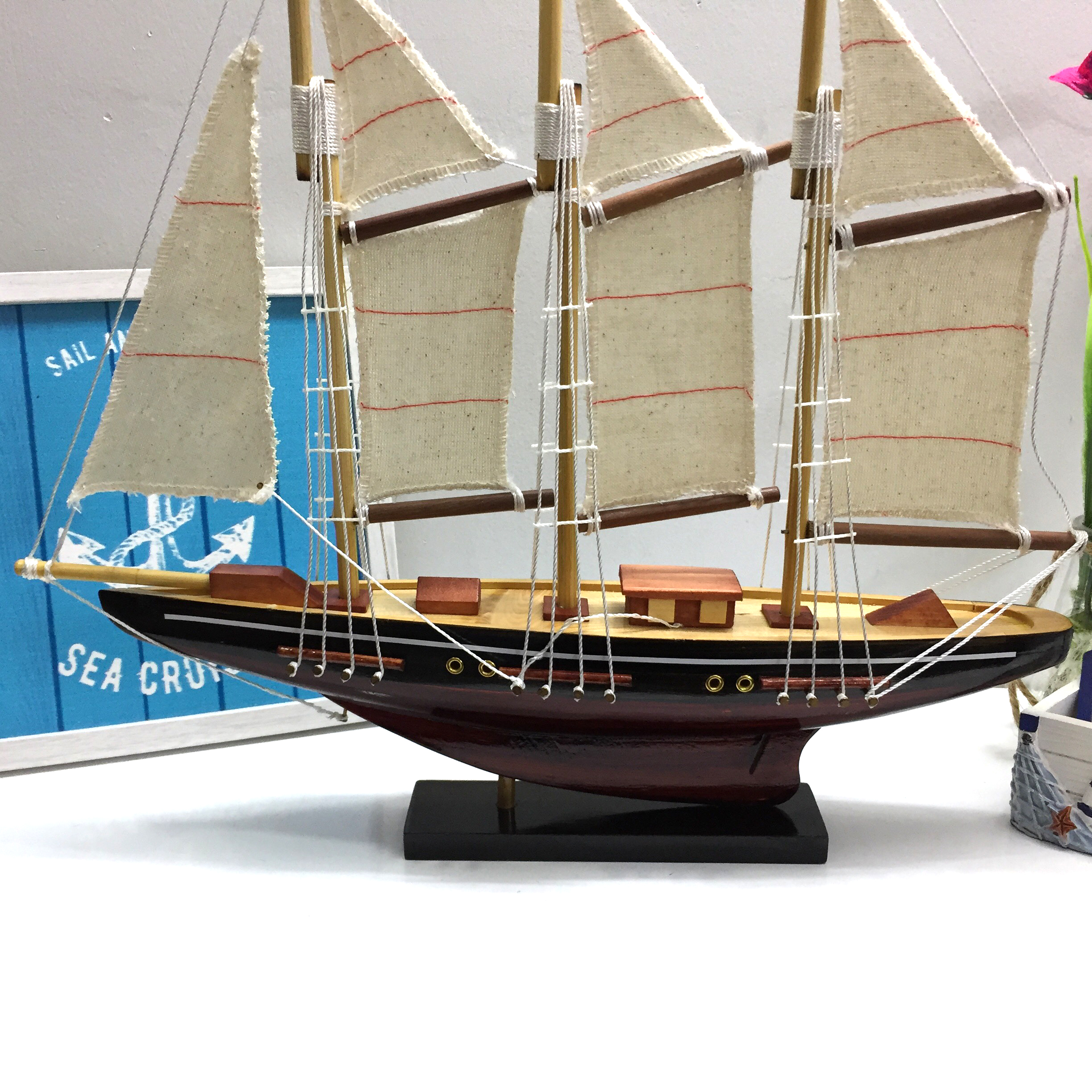 Mô Hình Du Thuyền Gỗ Trang Trí - Thân 30cm