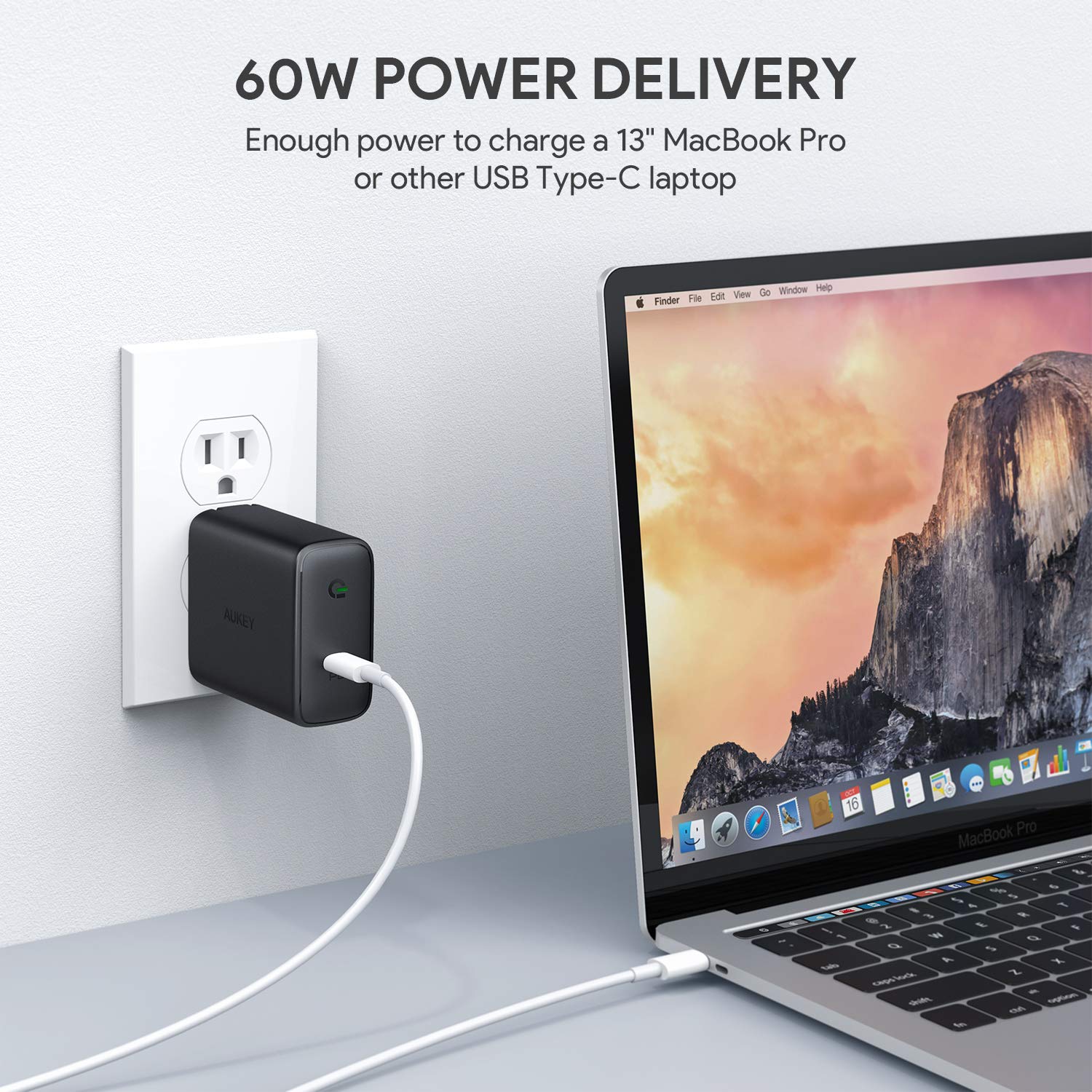 Cốc Sạc Type C AUKEY PA-D4 Power Delivery 60W Sạc Macbook Pro Tích Hợp Công Nghệ GaNFast - Hàng Chính Hãng