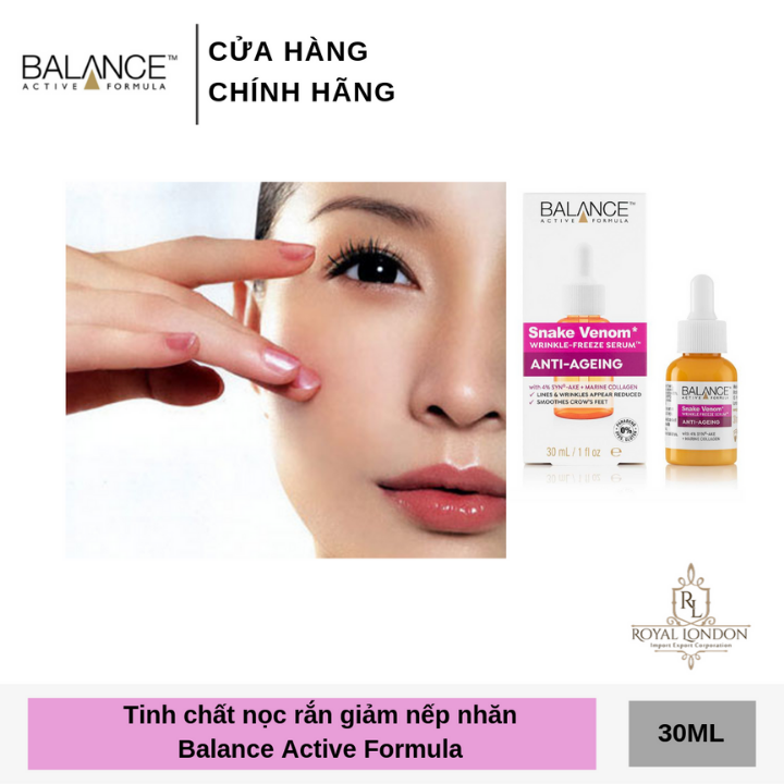 Serum Nọc Rắn Balance Active Formula Snake Venom Wrinkle Freeze 30ml, chống lão hóa, giảm nếp nhăn, căng da, hàng chính hãng