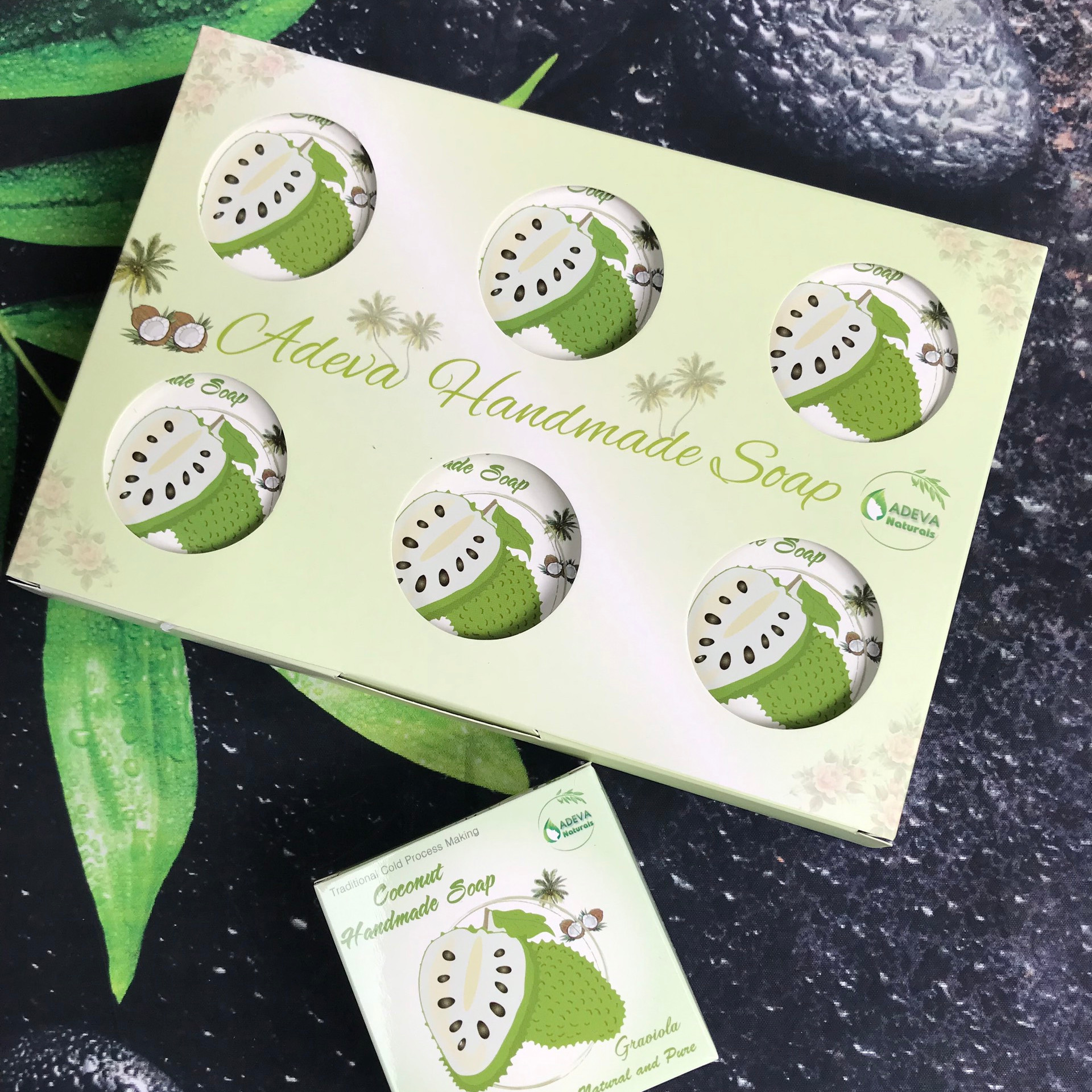 Xà phòng Mảng cầu Adeva Naturals (3 bánh - 100 gr/ 1 bánh) - Xà phòng handmade với thành phần từ thiên nhiên, an toàn dịu nhẹ, cho làn da mềm mại - Không gây khô rít da