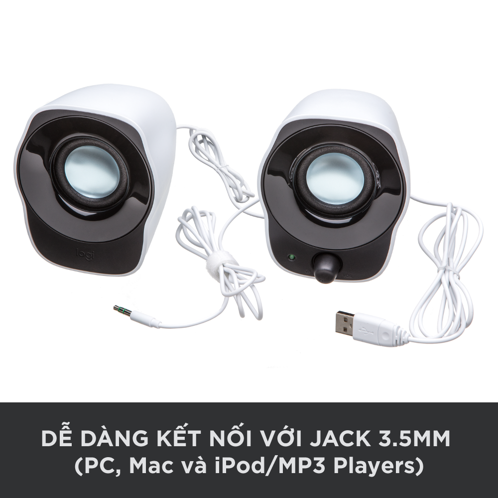 Loa âm thanh nổi có dây Logitech Z121 - Kết nối jack 3.5mm và USB-A, điều chỉnh độ dài dây ở mặt sau, nhỏ gọn, phù hợp PC/ Laptop - Hàng chính hãng