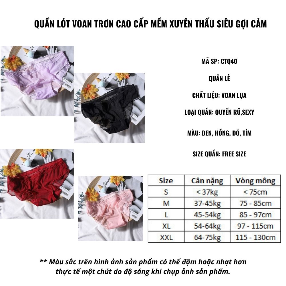 Quần lót voan trơn cao cấp mềm xuyên thấu siêu gợi cảm