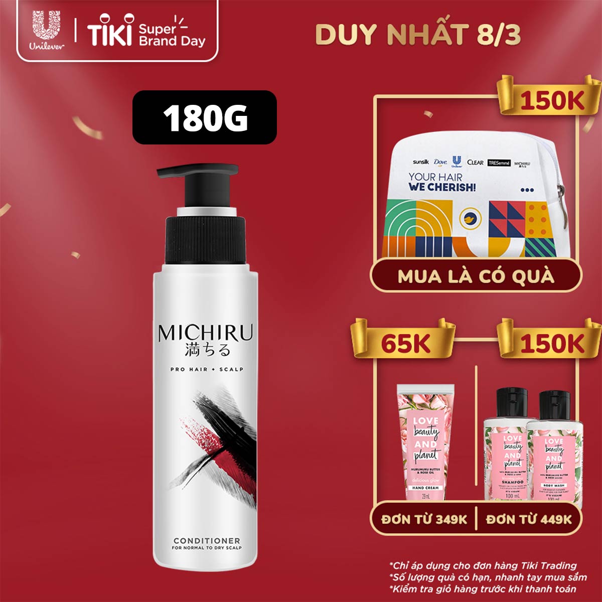 Dầu Xả Michiru Ngăn Gãy Rụng 98% &amp; Làm Dày Tóc Dành Cho Da Đầu Thường Và Khô 180g