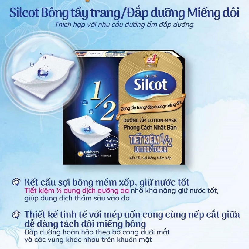 Bộ 6 Bông đắp dưỡng Silcot miếng đôi hộp 40 miếng