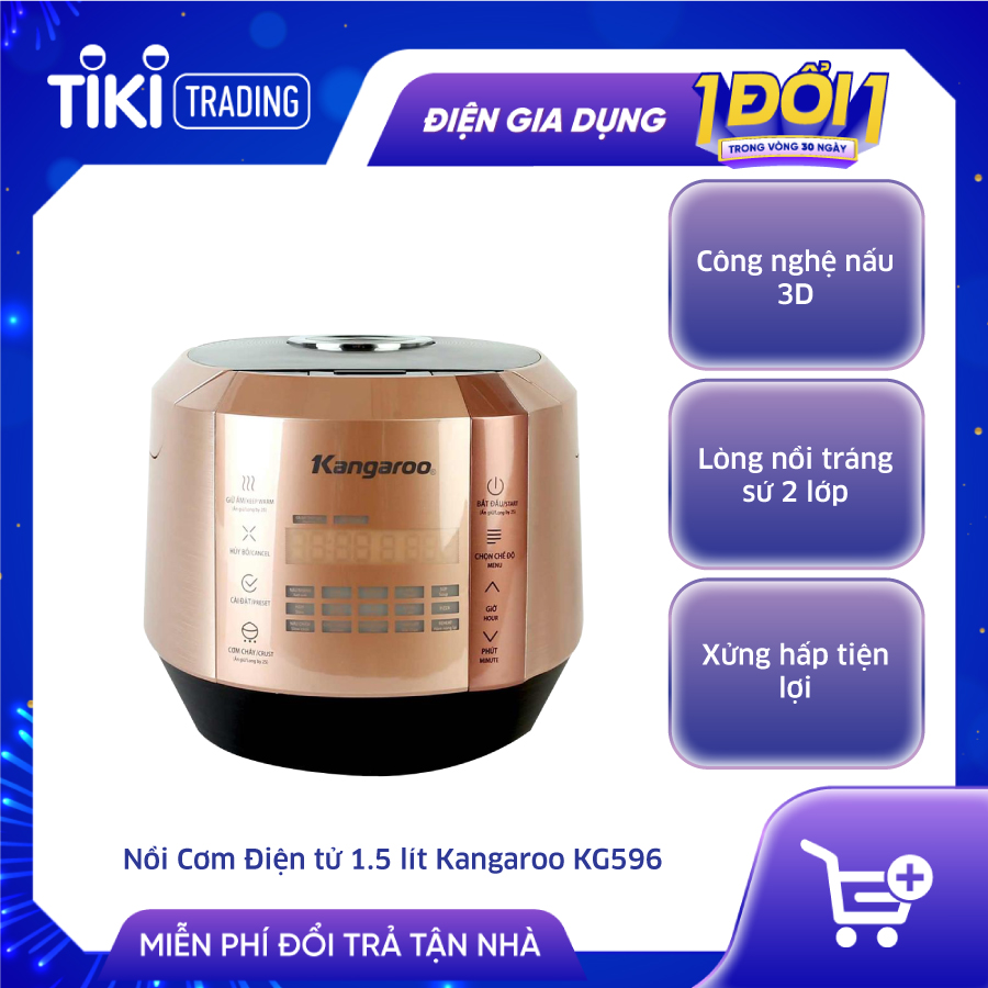 Nồi Cơm Điện Tử Kangaroo KG596 - Vàng đồng - Hàng chính hãng