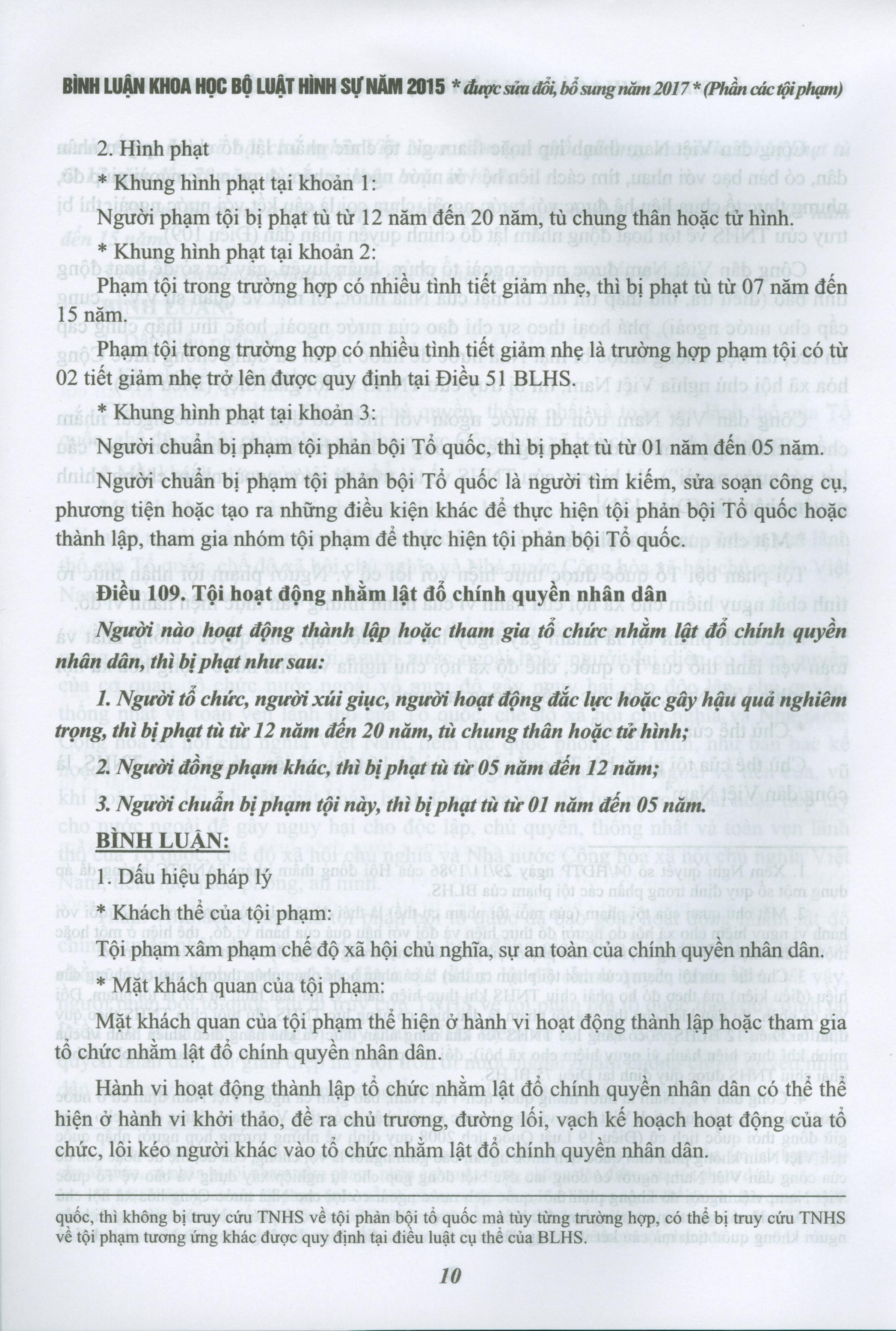Sách - Bình luận khoa học Bộ luật hình sự năm 2015 được sửa đổi, bổ sung năm 2017 - Phần các tội phạm