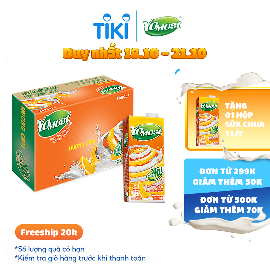 Thùng 12 Hộp Sữa Chua Lên Men Tự Nhiên Yomost Vị Cam (965ml/Hộp)