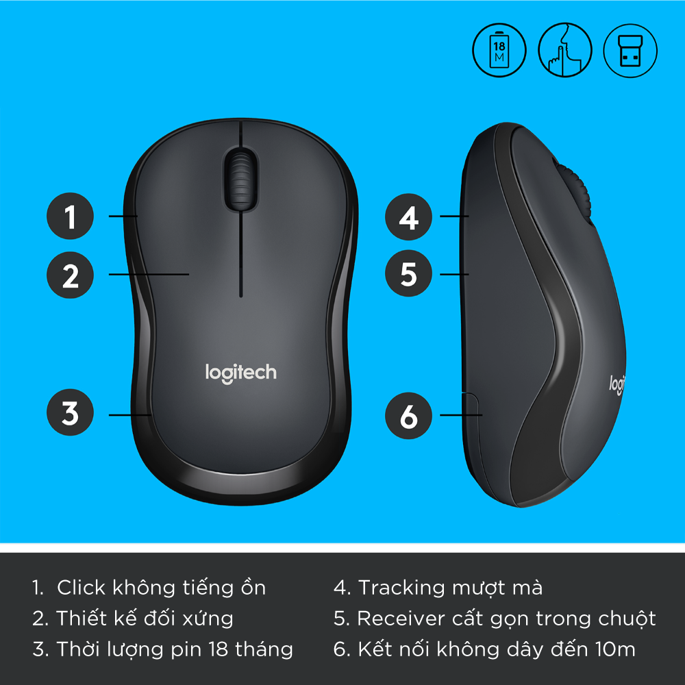 Chuột không dây Logitech M220 Silent - Hàng chính hãng