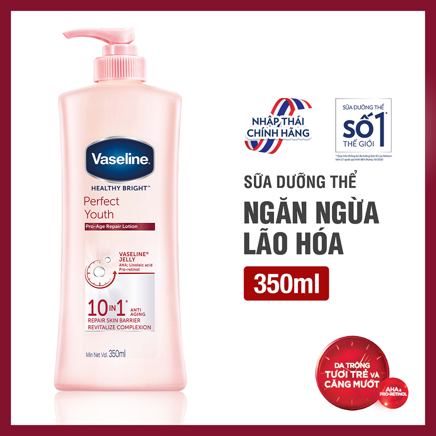 Sữa Dưỡng Thể 350Ml Vaseline Dưỡng Ẩm Sáng Da Perfect Youth Phức Hợp Pro-Retinol Kích Thích Sản Sinh Collagen Hoạt Chất Aha Cải Thiệt Nếp Nhăn