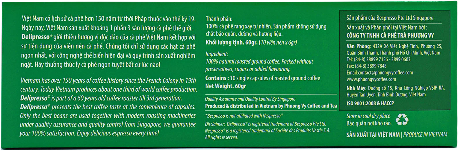Cà phê viên nén Delipresso Italiano 10 viên x 6g - Viên nén cà phê - Cà phê pha máy - Phương Vy Coffee