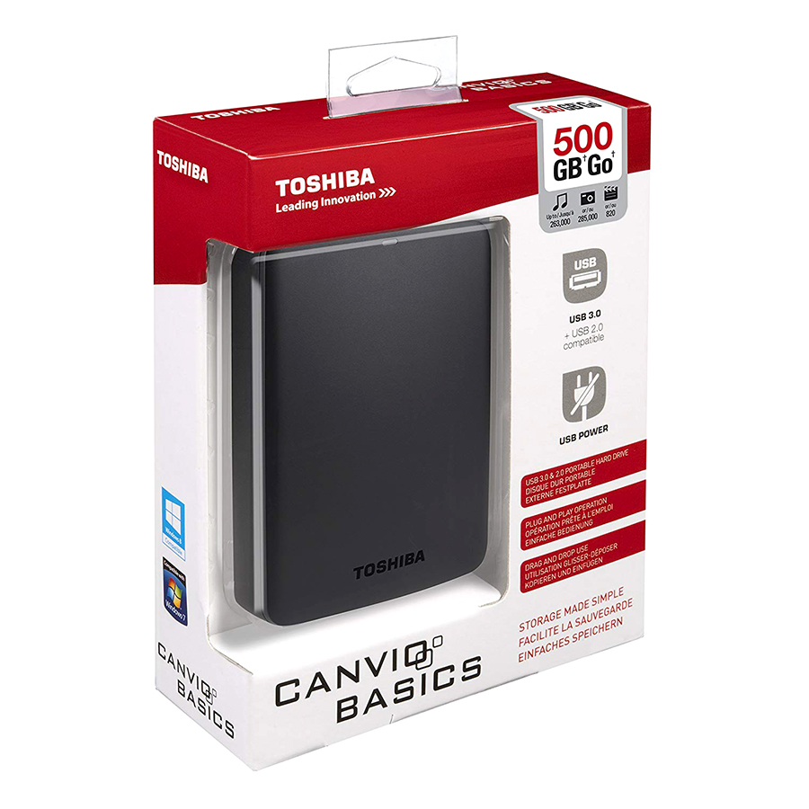 Ổ Cứng Cắm Ngoài HDD Toshiba Basic 500GB Mini 2.5 inch USB 3.0 - Hàng Chính Hãng