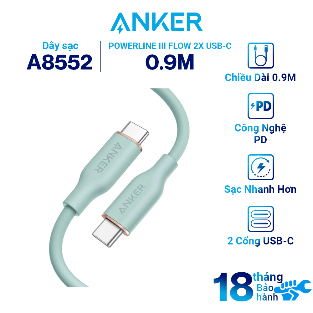 Cáp ANKER Powerline III Flow USB-C To USB-C - A8552 / A8553 - Siêu Mềm Mại và Bền Bỉ - Hàng Chính Hãng