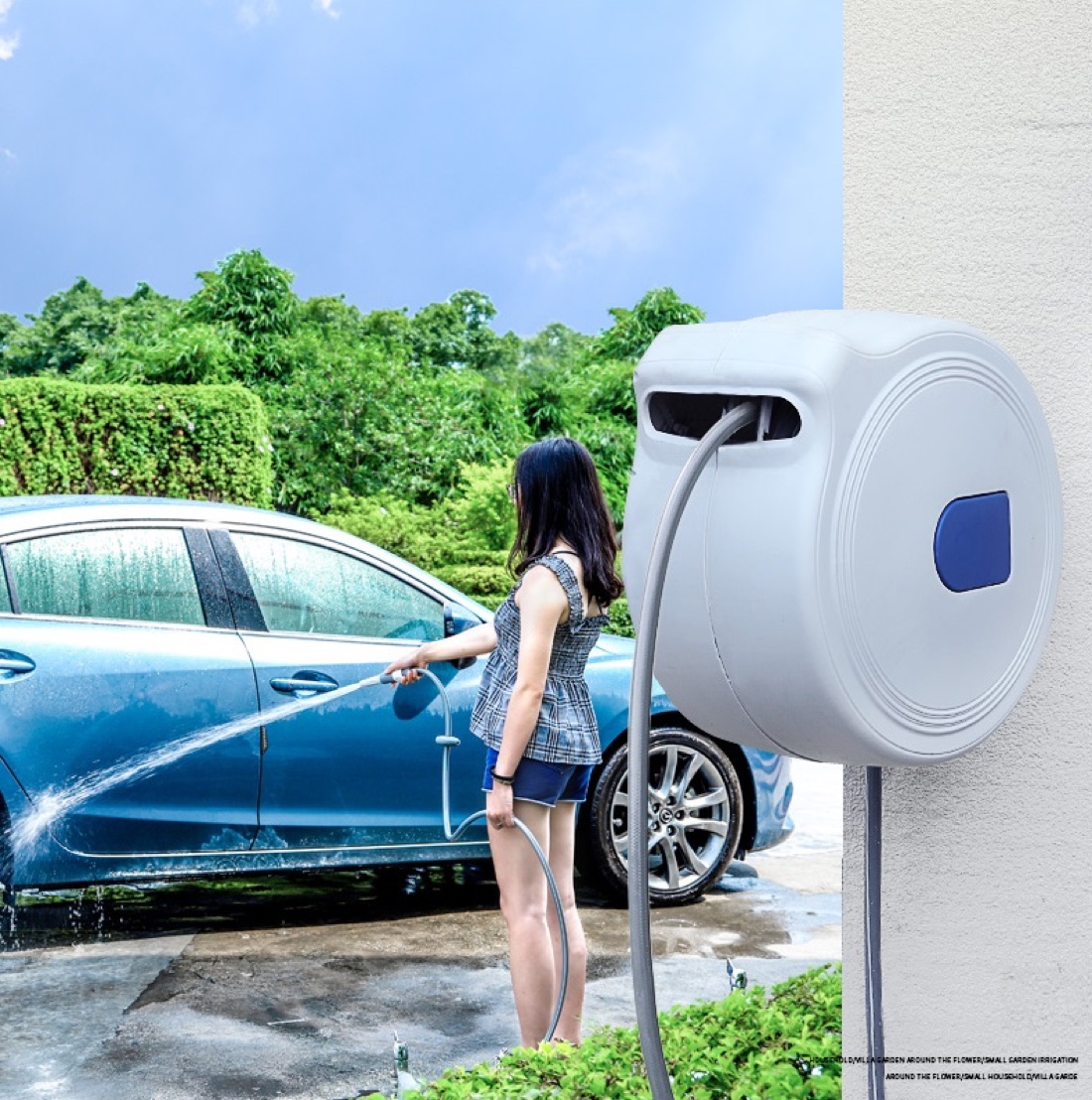 Bộ vòi tưới cây, vòi rửa xe thu cuốn ống tự động 10 mét ống trong lô cuốn và 2 mét cấp nước ngoài NW-B10