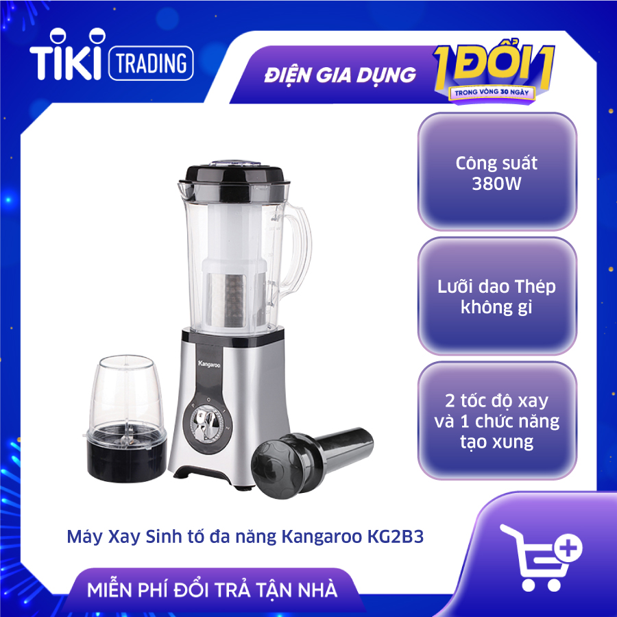 Máy Xay Sinh Tố 2 Cối Kangaroo KG2B3 - Bạc- Hàng chính hãng