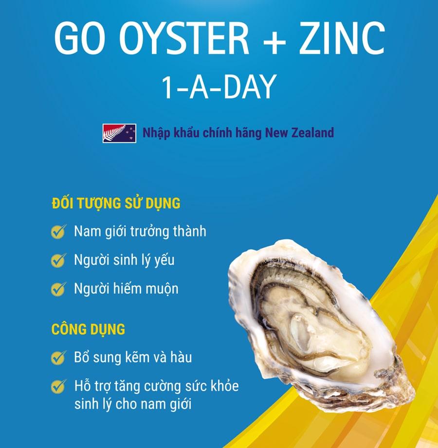 Viên uống tinh chất Hàu nhập khẩu chính hãng New Zealand GO OYSTER + ZinC (60 viên) giúp tăng cường sinh lý nam, cải thiện chất lượng tinh trùng