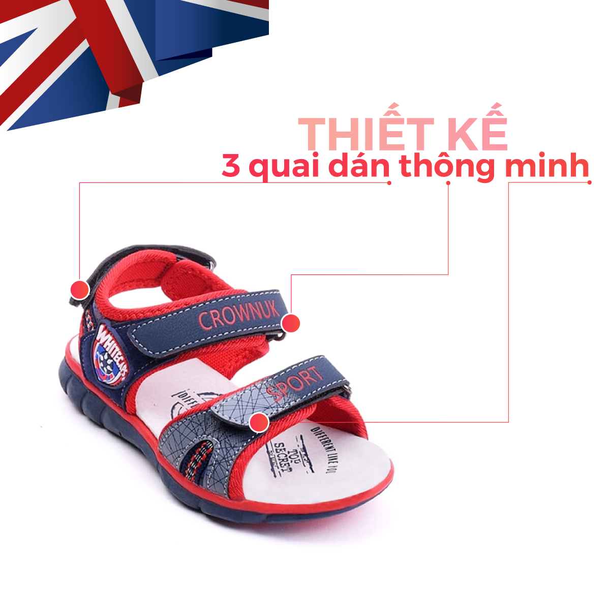 Dép Quai Hậu Cho Bé Trai Đi Học Thời Trang Cao Cấp Crown Space UK Active Sandal CRUK527 Chất Liệu Da Nhẹ Êm Thoáng Khí Thấm Hút Mồ Hôi Cho Trẻ Size từ 26-35/2-14 Tuổi