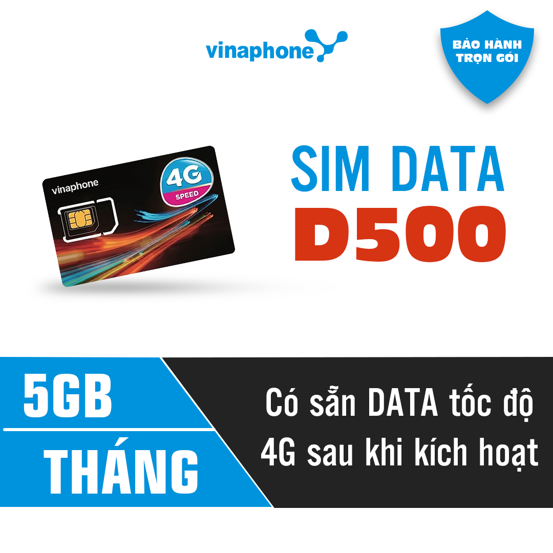 SIM 4G Vinaphone D500 5GB/Tháng Trọn Gói 1 Năm Không Nạp Tiền - Hàng Chính Hãng - Mẫu ngẫu nhiên