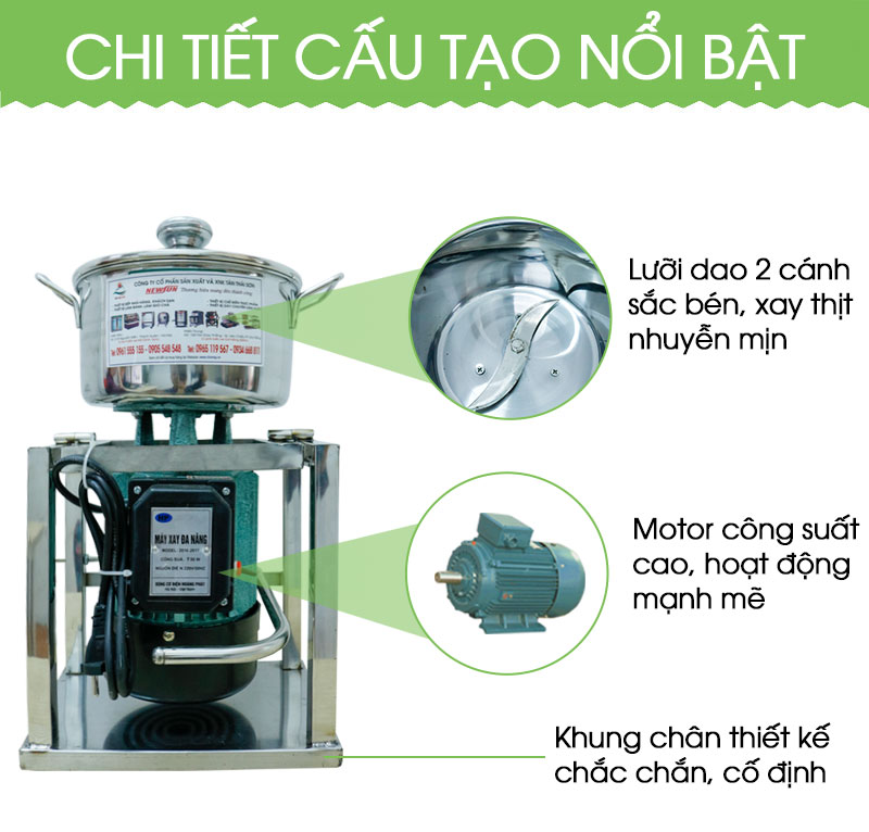 Máy Xay Giò Chả Mini 0.5 Kg/ Mẻ, Inox Cao Cấp, Công Suất 750W, Chân vuông