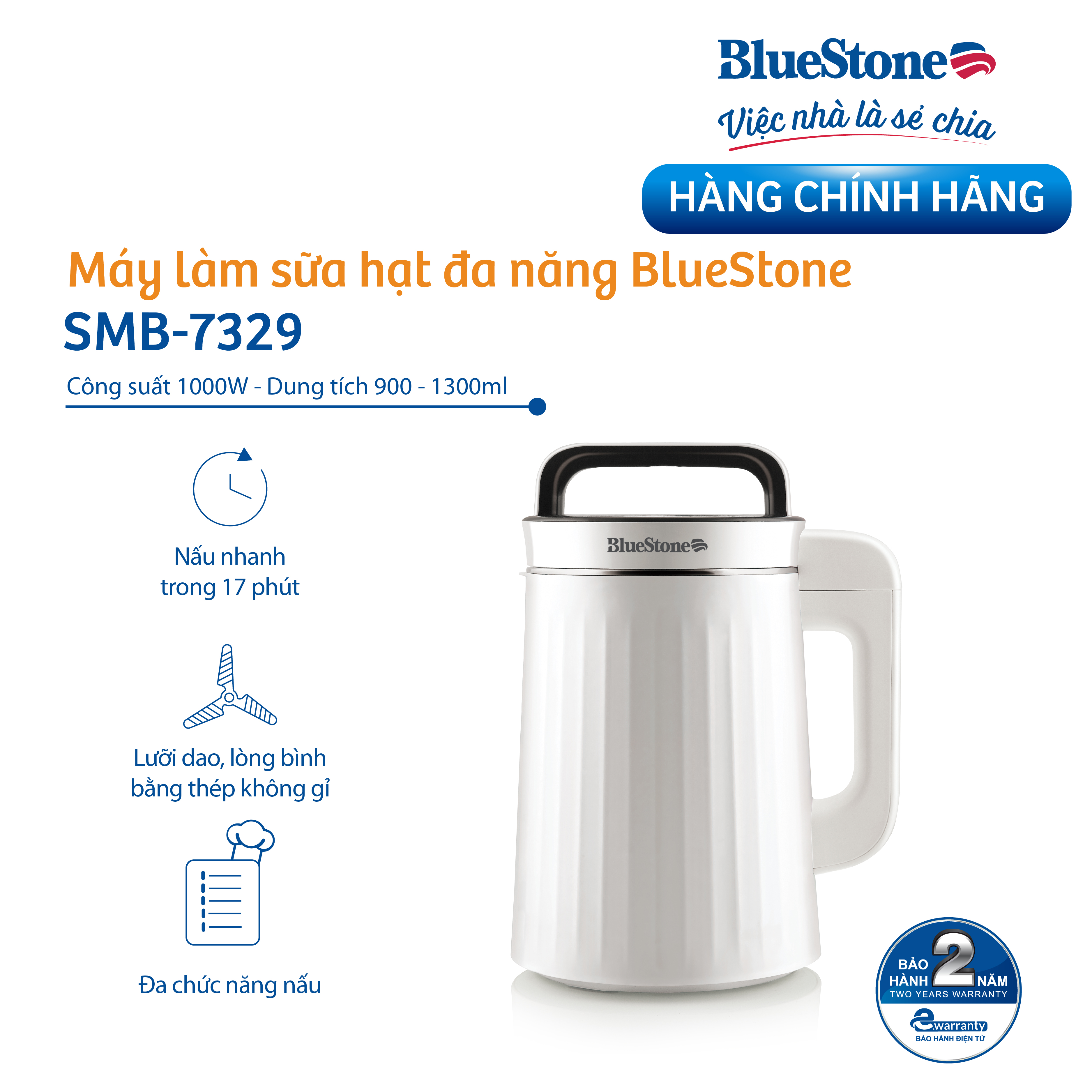 Máy Làm Sữa Hạt Đa Năng Bluestone SMB-7329 (1.3 Lít) - Hàng Chính Hãng