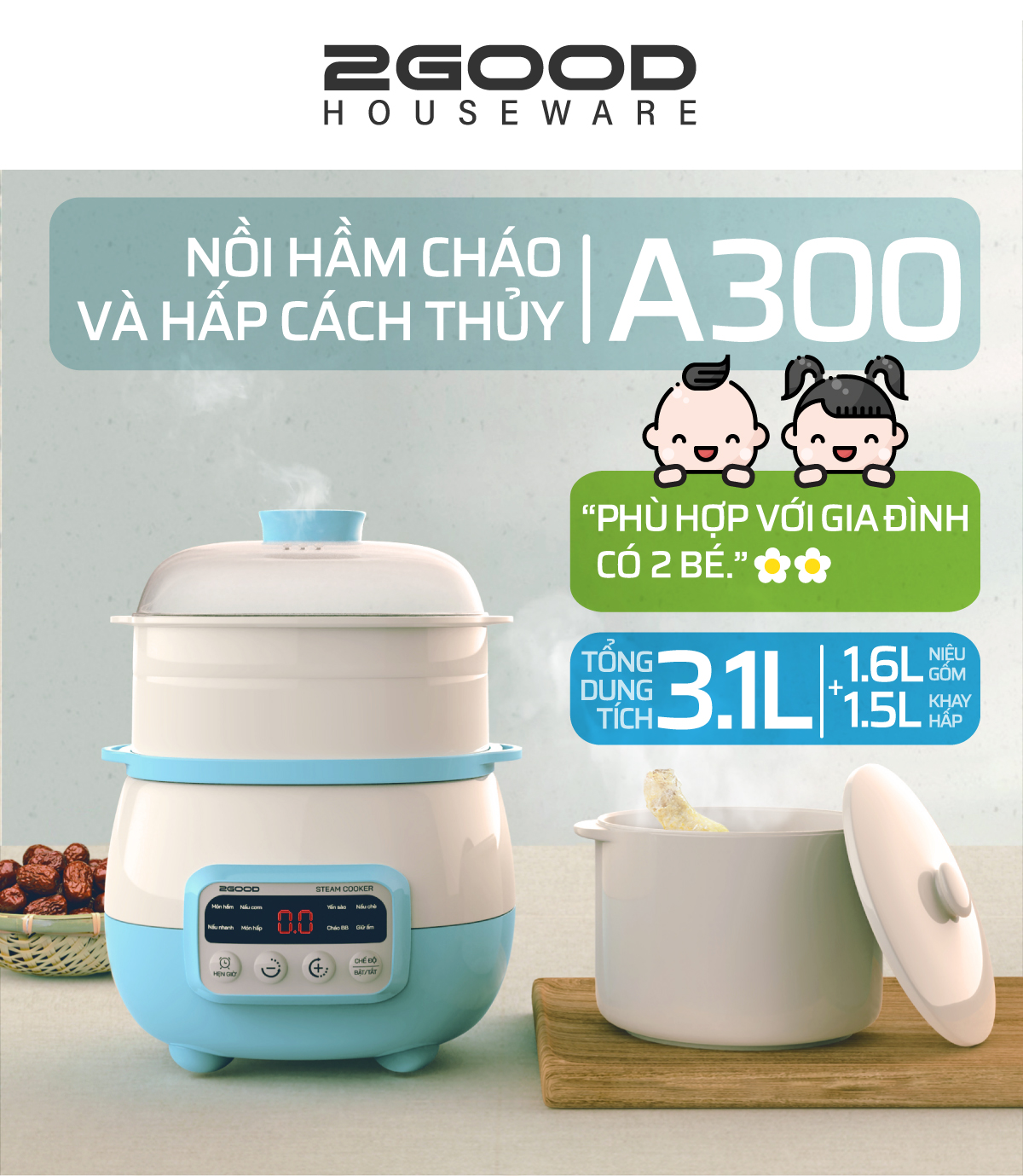 Nồi Hầm Cháo 2GOOD A300 3.1L