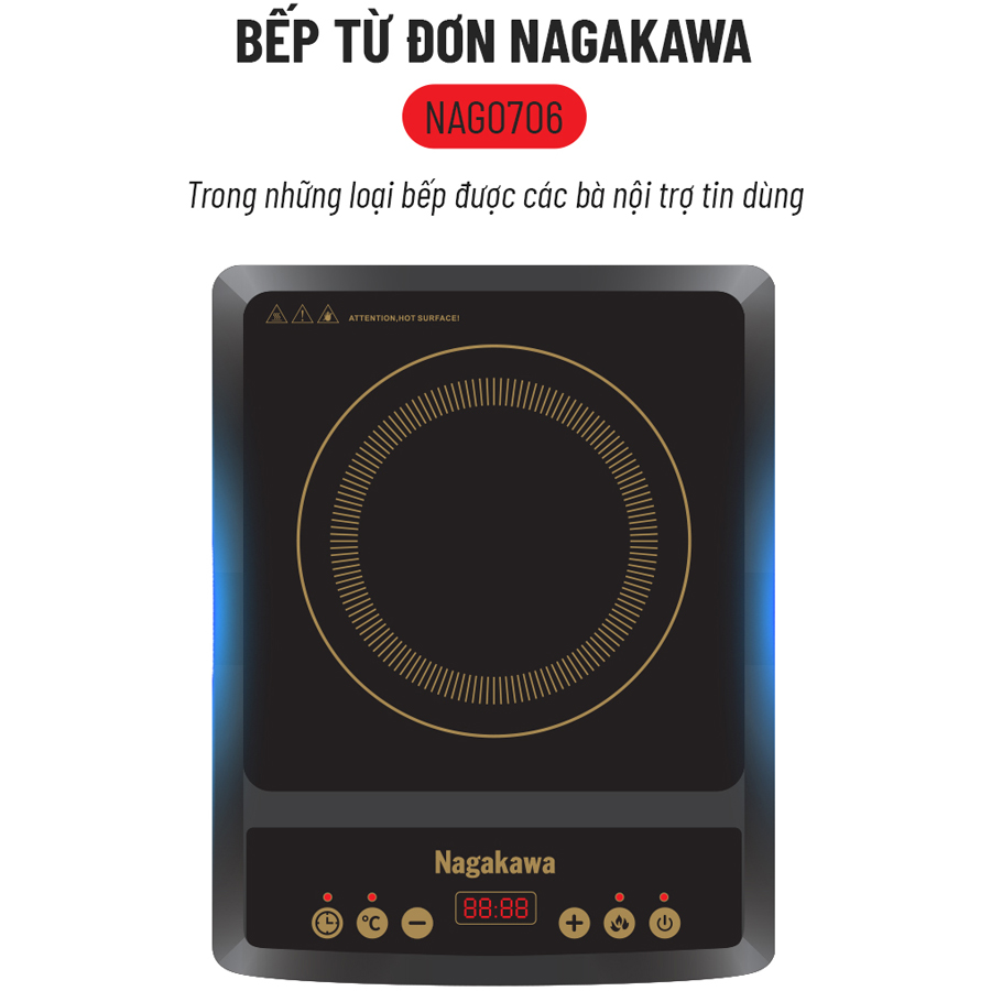 Bếp Từ Đơn Nagakawa NAG0706 (1800W) - Kèm Nồi Lẩu - Hàng Chính Hãng