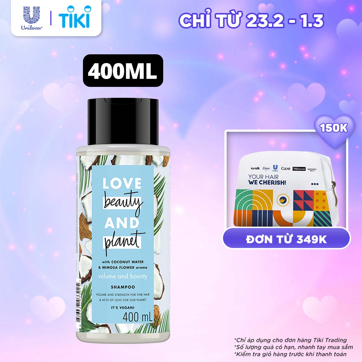 Dầu Gội 400Ml Love Beauty And Planet Dưỡng Tóc Chắc Khỏe Bồng Bềnh Volume And Bounty Với 100% Dừa Tươi Và Hoa Mimosa