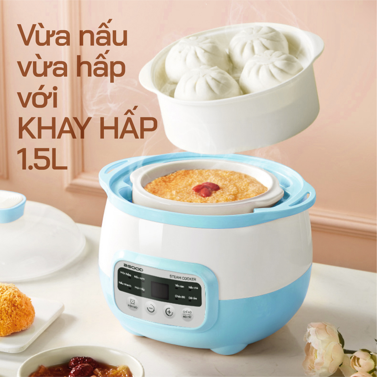 Nồi Nấu Cháo Cách Thủy 2 Tầng 2GOOD A300 (3,1 Lít) - Hàng Chính Hãng