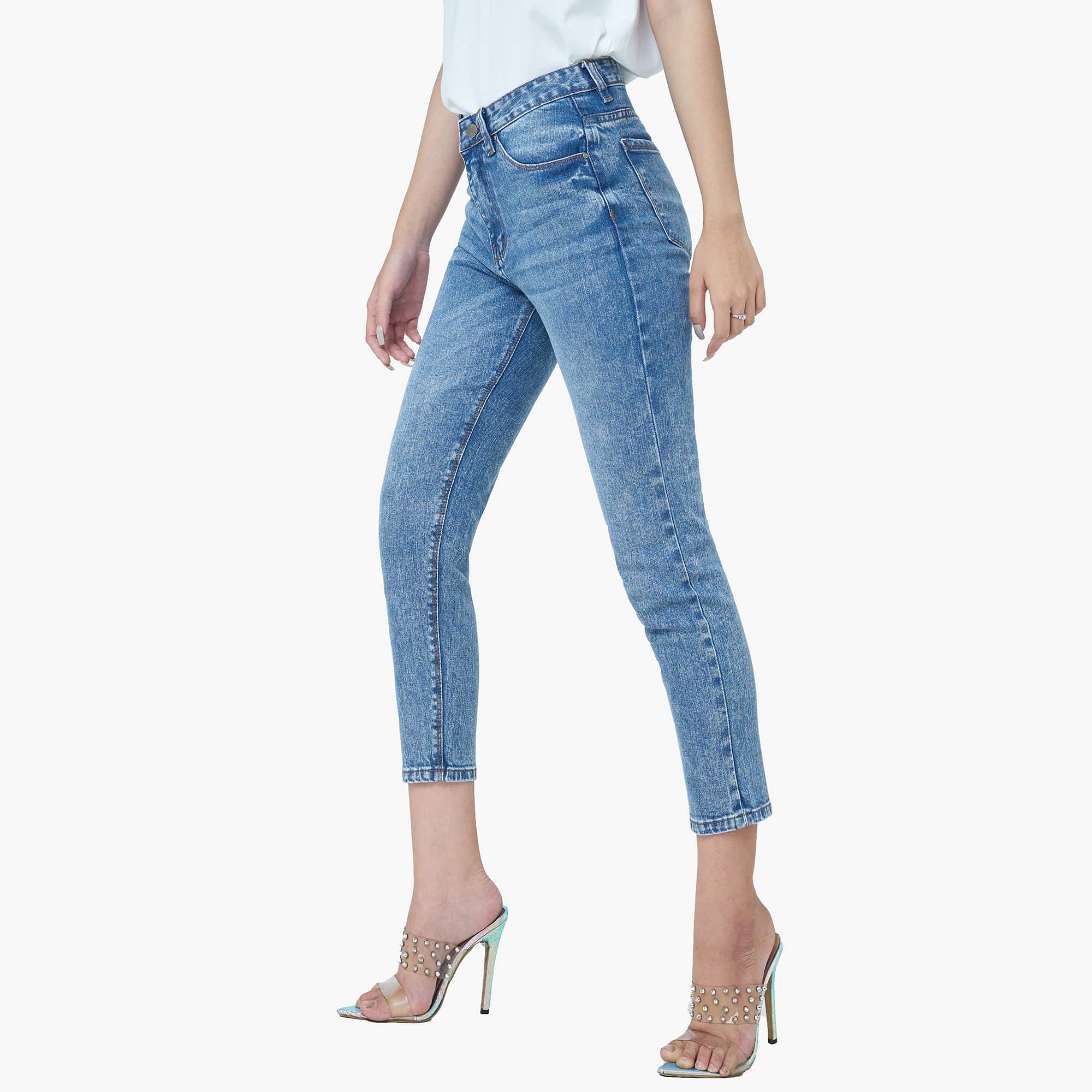 Quần Jean Nữ Selvedge Denim Aaa Jeans Lưng Cao Lửng Ankle Màu Stone Blue