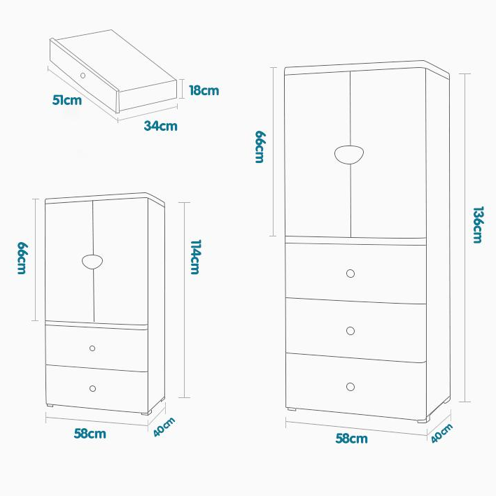 Tủ Kub 4 tầng bằng nhựa đựng quần áo cho bé, có ngăn treo đồ, màu sắc bắt mắt