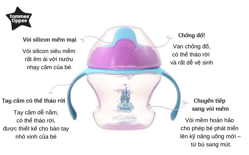 Bình tập uống có vòi cho bé Tommee Tippee First Sippee 150ml từ 4 tháng - Tím