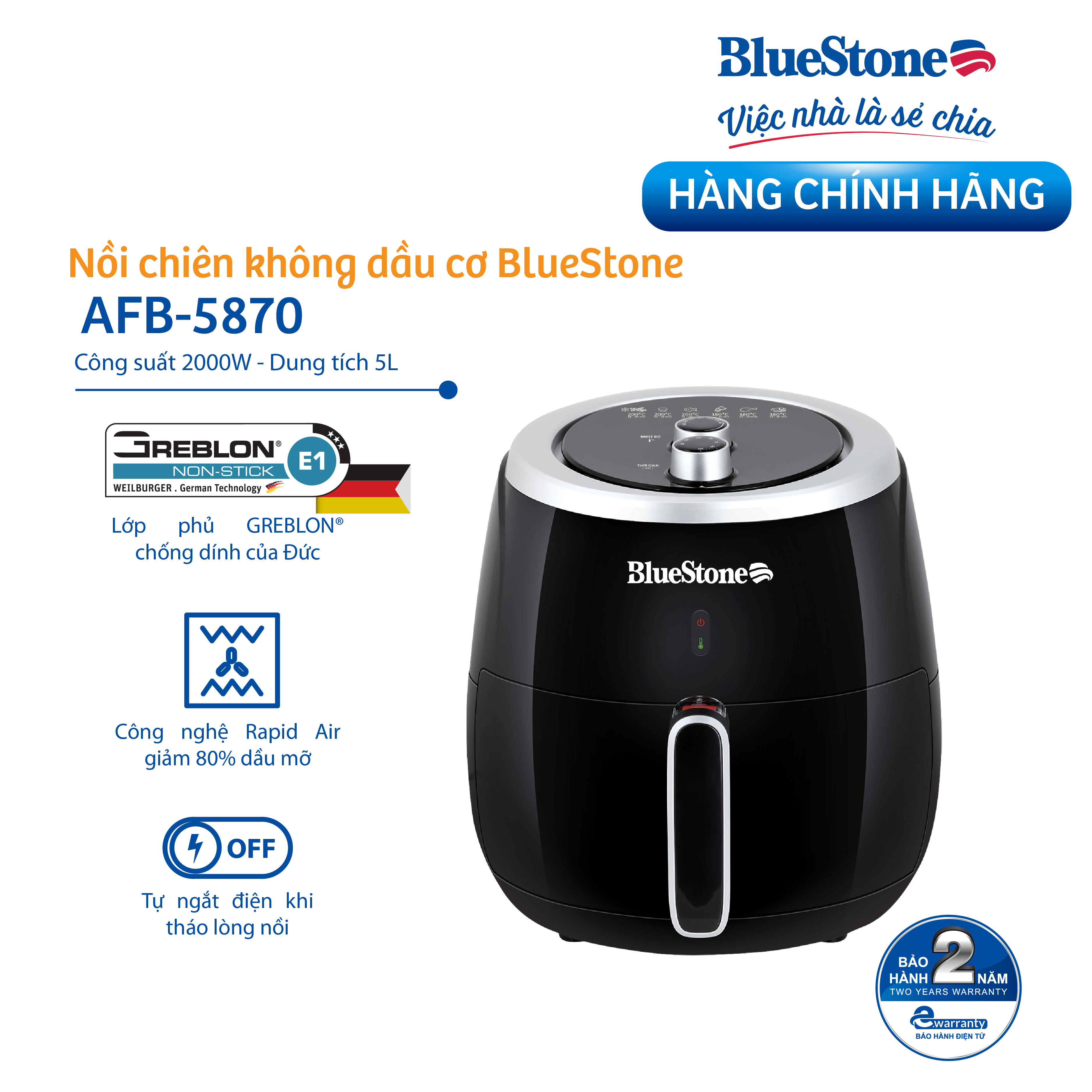 Nồi Chiên Không Dầu Bluestone AFB-5870 (5L) - Hàng Chính Hãng