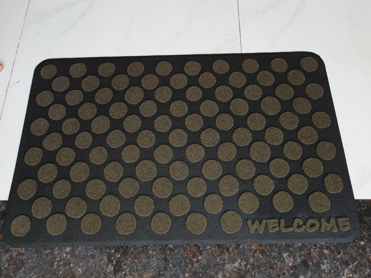 Thảm Welcome 45x75CM CONDOR Cao su chống trượt tuyệt đối DOORMAT Đen họa tiết xám tròn