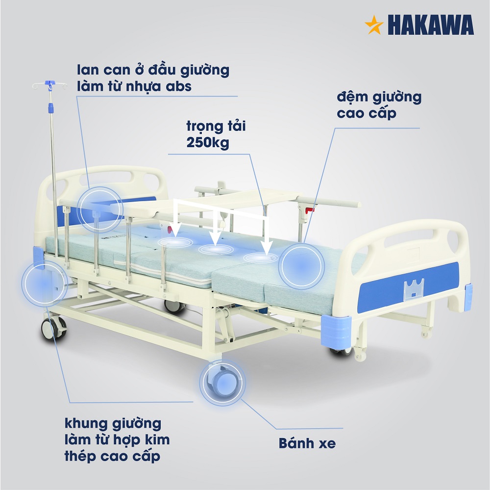 GIƯỜNG BỆNH Y TẾ CAO CẤP ĐIỀU KHIỂN BẰNG REMOTE HAKAWA HK-D95 - HÀNG CHÍNH HÃNG