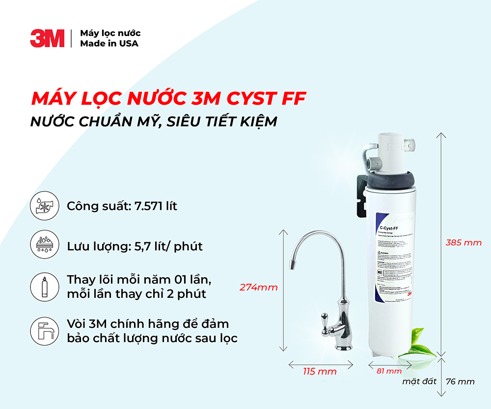 Máy Lọc Nước 3M AP Easy Cyst FF - Lưu lượng nước 5,7 Lít/phút - Công suất lọc 7.571 Lít - 3M Product Number 5609223 - Hàng Chính Hãng