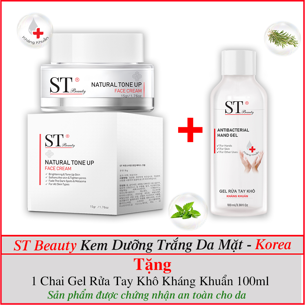 ST Beauty - Kem Dưỡng Da Mặt &amp; Bật Tông Da- Làm Mờ Vết Thâm Nám - SPF 50+ PA+++ - Make Up - ST Beauty NATURAL TONE UP Face Cream – Made in Korea - Kem Dưỡng Da Mặt - Tặng 1 Gel Rửa Tay Khô 100ml - Sạch Khuẩn