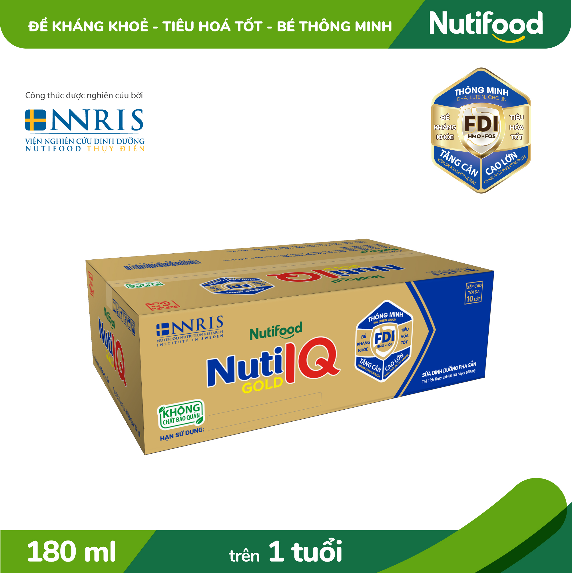 Thùng 48 hộp Sữa Bột Pha Sẵn Nuti IQ Gold 180ml