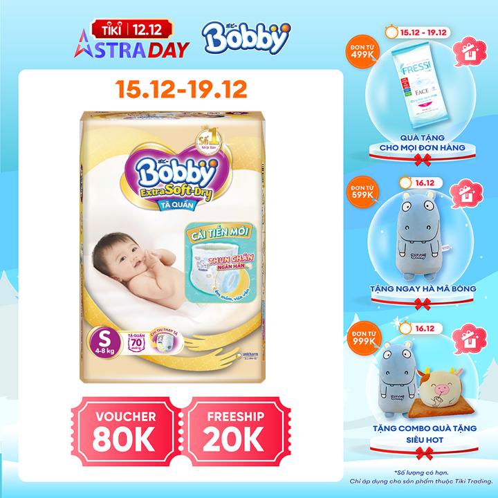 Tã Quần Bobby Extra Soft Dry S70