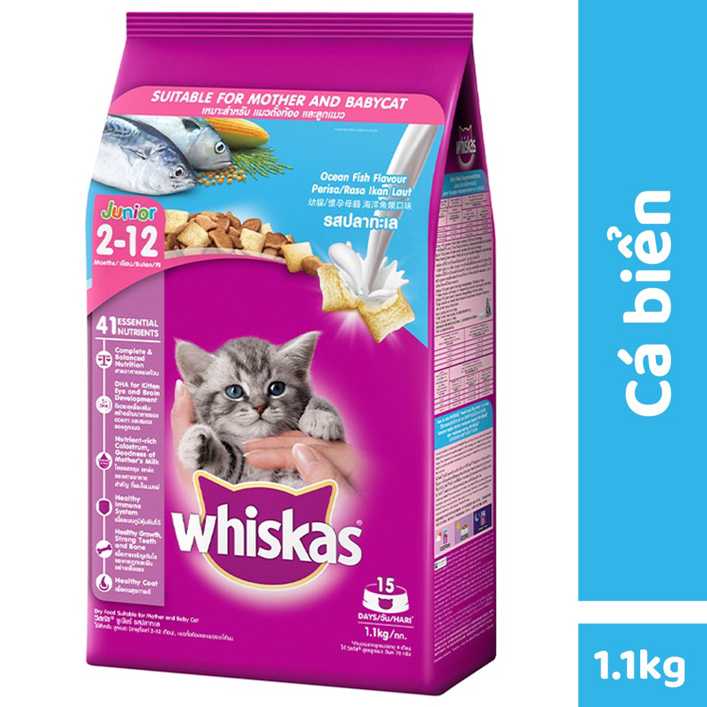 Đồ Ăn Cho Mèo Con Whiskas Vị Cá Biển Và Sữa Dạng Túi 1.1 Kg