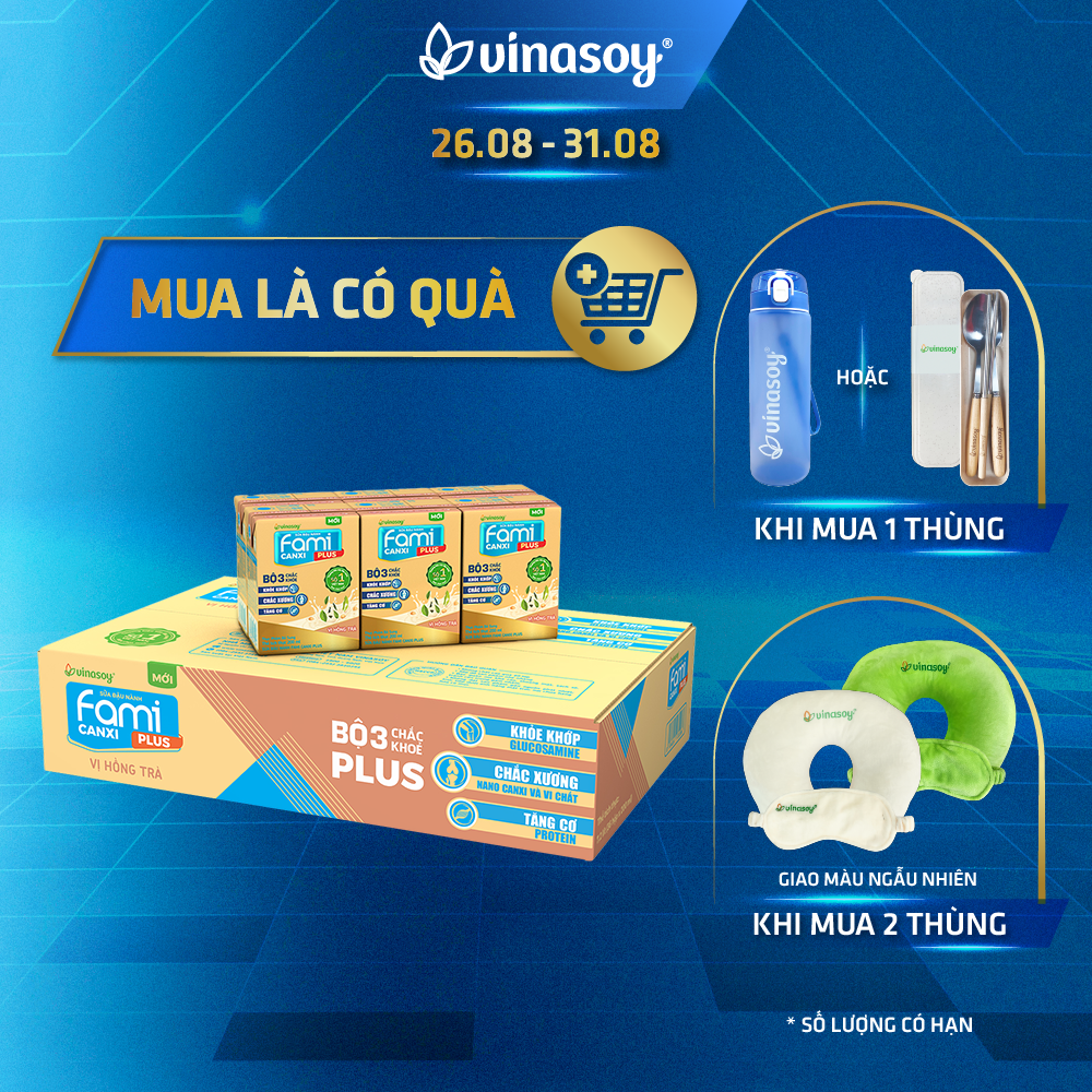 Thùng sữa đậu nành Fami Canxi Plus vị hồng trà hộp (200ml x 36 hộp)