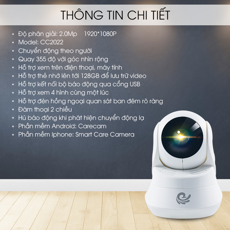 Camera Wifi 360 Độ Quan Sát Trong Nhà - 1080 FULL HD - Dễ Dàng Cài Đặt - Xem Cùng Lúc 4 Camera - Hàng Chính Hãng