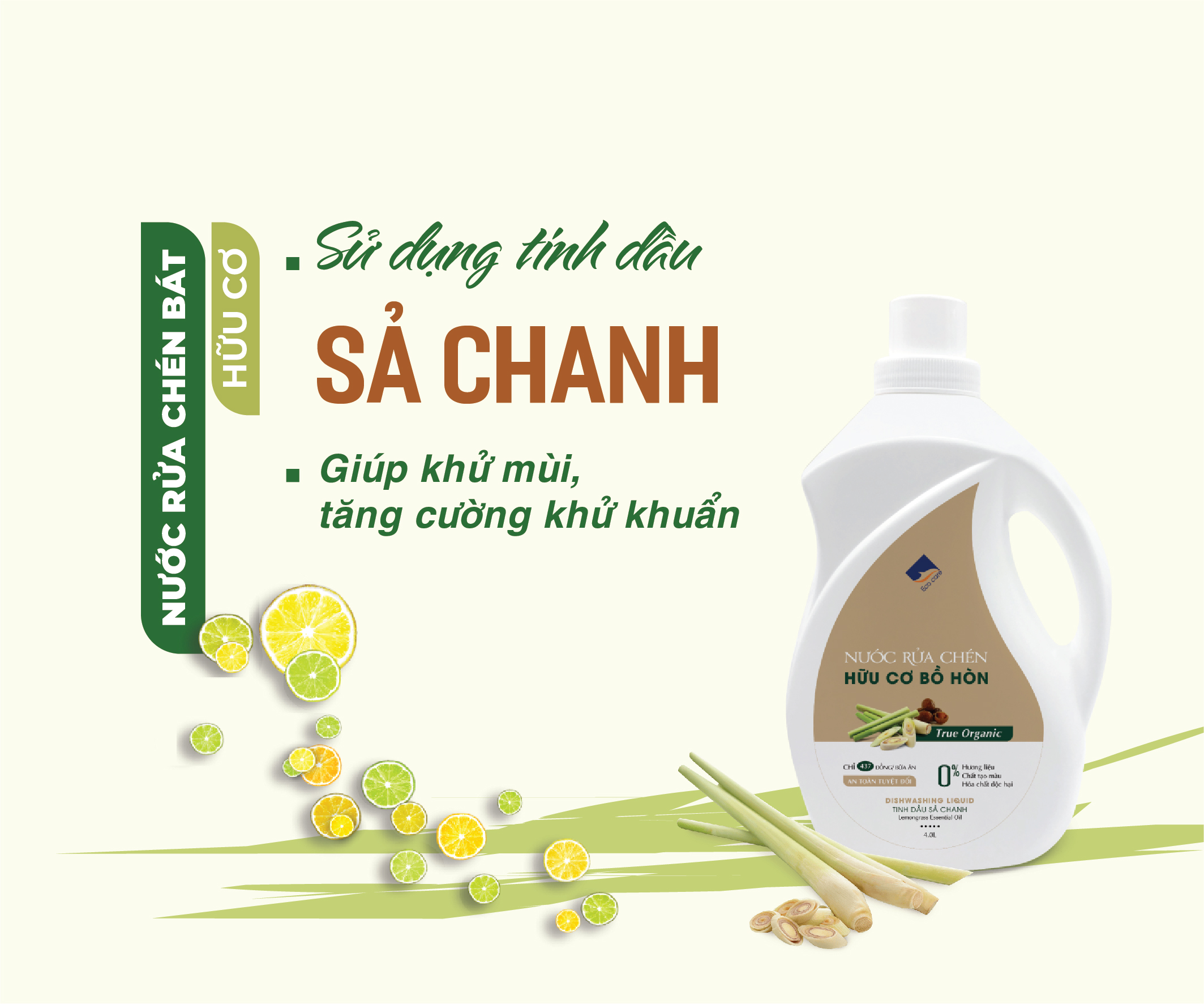 Nước Rửa Chén Hữu Cơ Bồ Hòn Và Tinh Dầu Sả Chanh 500ml thương hiệu Ecocare